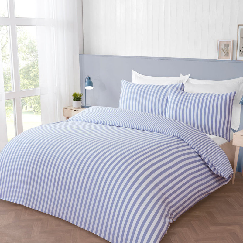 Cool Comfort Blue Stripe Cotton Lyocell Duvet Set, King Size Bed (240 x 220 cm)