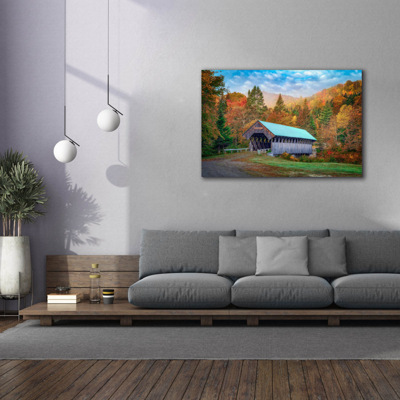 Toile épique Graffiti «Autumn At Bennet Bean Bridge» par Rick Berk, 60 po x 40 po