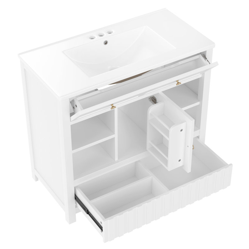Meuble-lavabo moderne blanc avec lavabo, fabrication en bois massif, conception peu encombrante