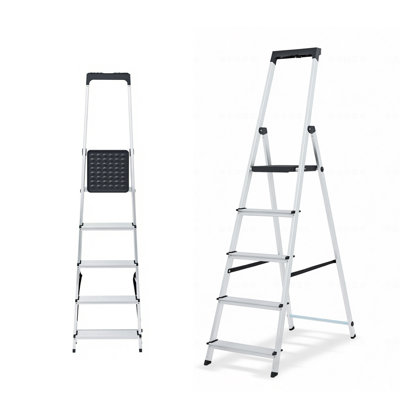  Escabeau, escabeaux pliants ultra-minces d'une capacité de 330 lb, 2 pouces d'épaisseur pour le rangement, pédales et mains courantes antidérapantes, acier robuste pour la maison