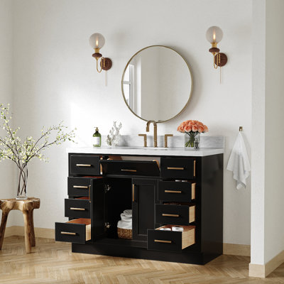 Meuble-lavabo simple en bois massif 48 po avec lavabo en marbre de Carrare 1,5 po Tidworth