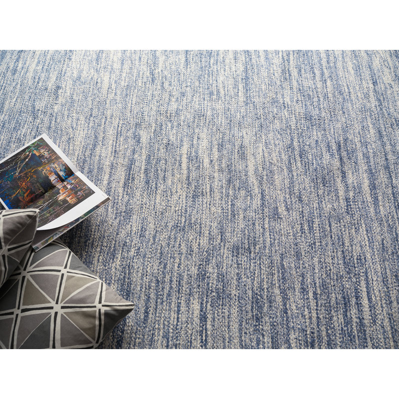 Tranquility flatweave Wool/Mohair Beige Area Rug, Rectangle 8' x 10', Blue