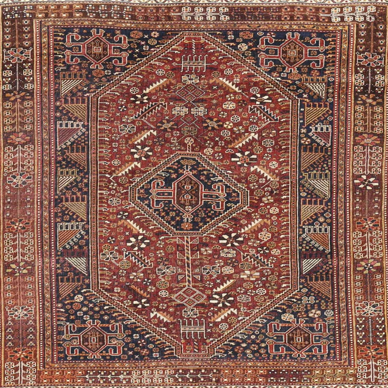 Tapis oriental noir / rouge, Carré 6 pi
