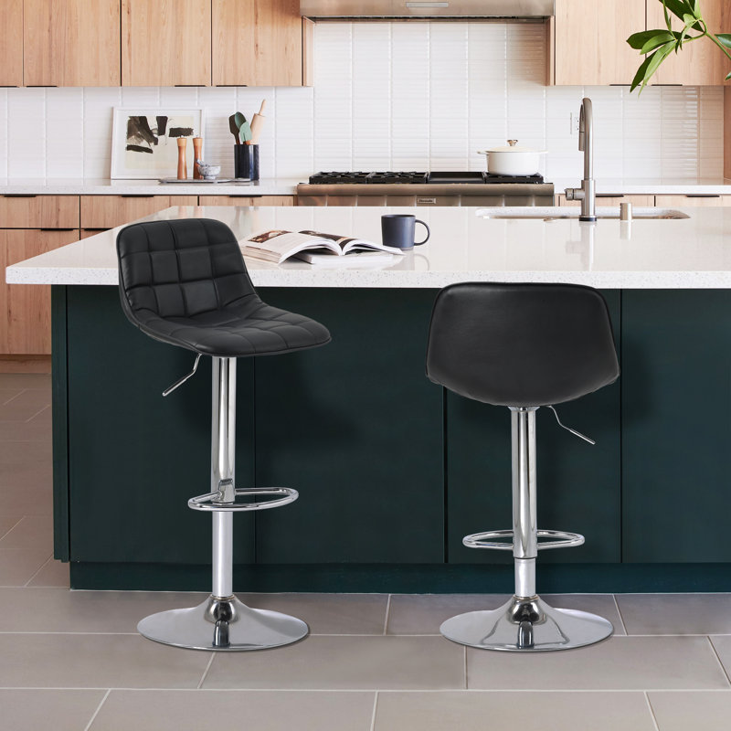 Towler Swivel Upholstered and Faux Leather Adjustable Height Bar Stool with Iron Frame, Black