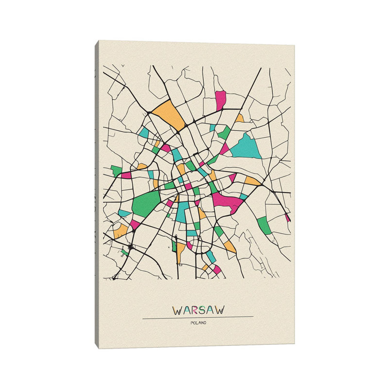 Warsaw, Poland Map 1 Piece Wrapped Canvas Painting, 20.32 cm H x 30.48 cm W