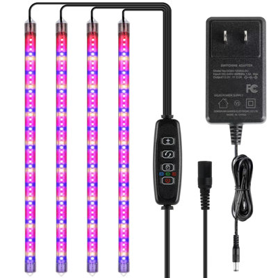 iPower 60W LED Plant Grow Light Strips Full Spectrum for Indoor Plants with Auto ON/Off 3/9/12H Timer, 10 Dimmable Levels 48 LEDs Per Tube, for Hydroponics Succulent, Mix, 4 Tubes, 1 Pack