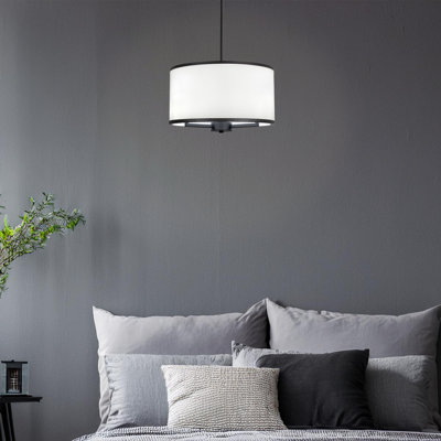 Adjustable Height 3 Lights Metal Body Cylinder Chandelier With Fabric Cap