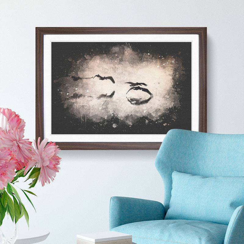 A Flock Of Pelicans Paint Splash - Picture Frame Graphic Art, 45cm H x 63cm W x 2cm D, Walnut Framed