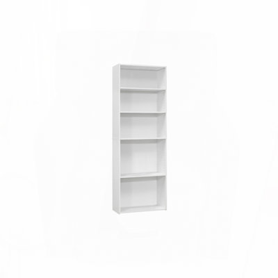 Bookshelf, Bookcase, 6 Tier, 72"h, Office, Bedroom, White Laminate, Transitional
