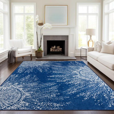 Washable Rug 5X7, Coastal Jellyfish Navy Blue Rug, Soft Low Pile Non-Slip Modern Contemporary Area Rugs For Living Room, Bedroom, Dining Room, Christmas Xmas Gift