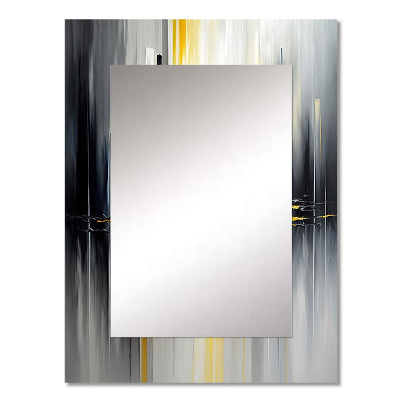Abstract Geometric Black And Yellow II - Geometric Wall Mirror, Modern Decorative Mirror, Printed Metal Art, 32" x 24"
