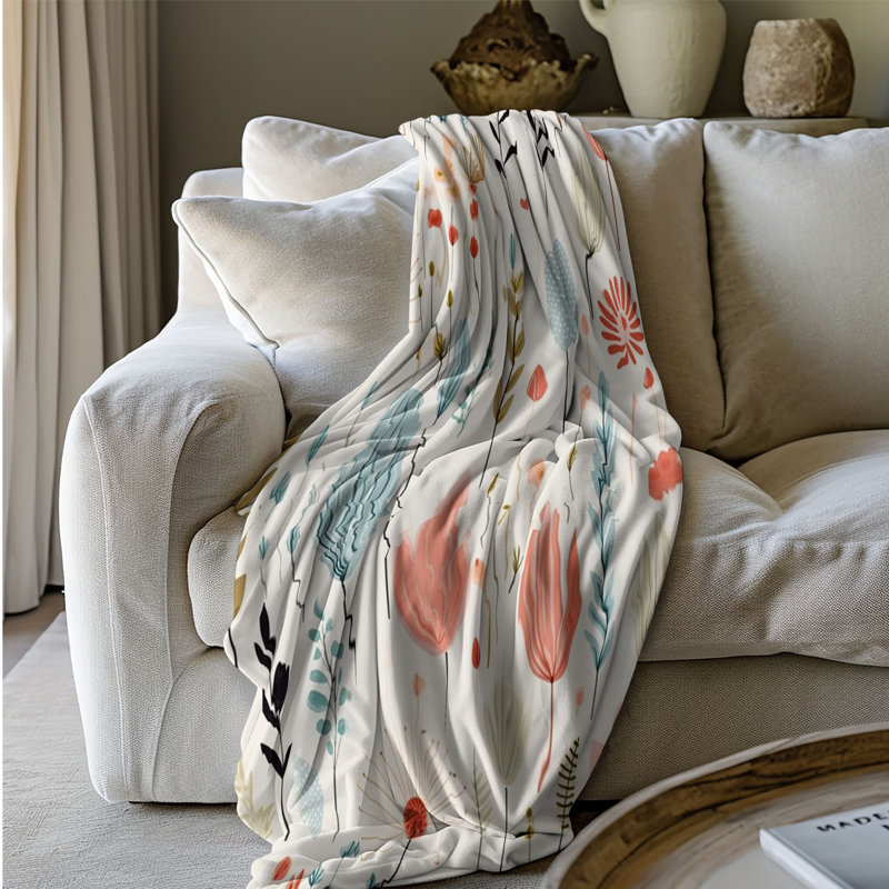 Boho Botanics - Couverture sherpa de qualité supérieure 1 pièce, Lit simple