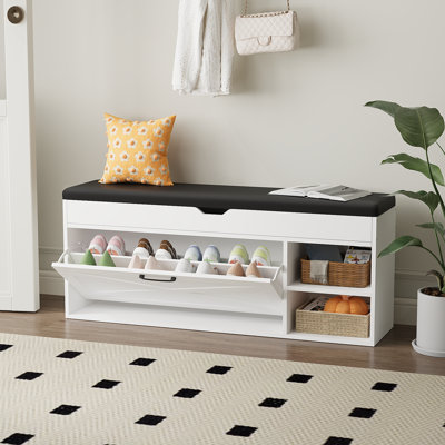 Banc de rangement pour 8 paires de chaussures avec coussin en cuir