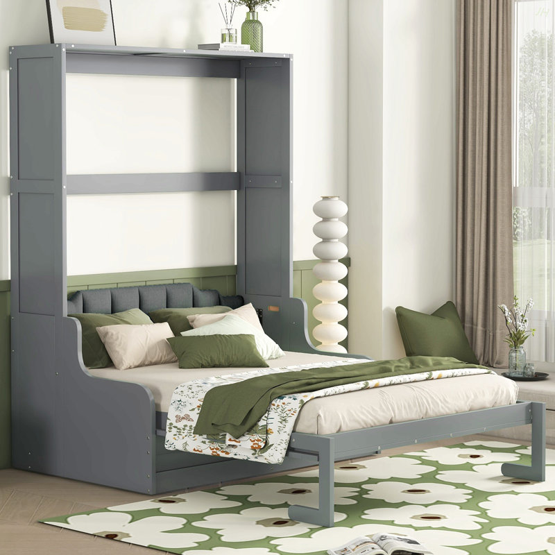 Grand lit escamotable mural avec coussin, Gris