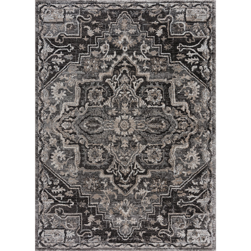 Tapis gris tissé à la machine, Rectangle 5 pi 3 po x 7 pi 2 po