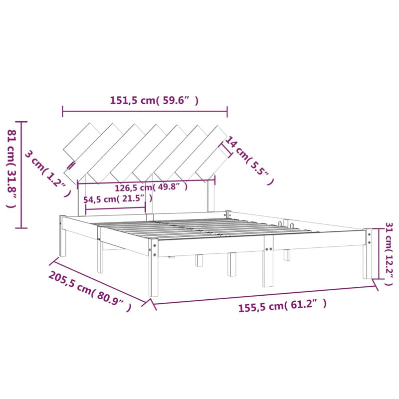 Bed Frame Solid Wood, Kingsize (5'), natural