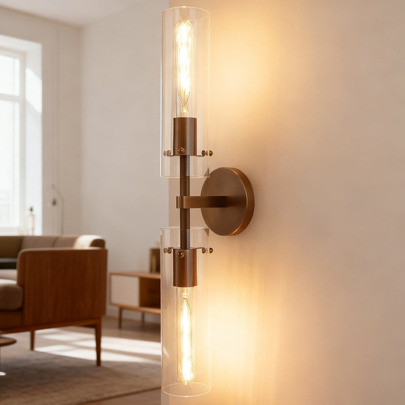 Applique murale réglable à double tête avec tubes en verre transparent, lumière de meuble-lavabo en laiton massif pour miroir de salle de bain, salon, chambre à coucher et couloir