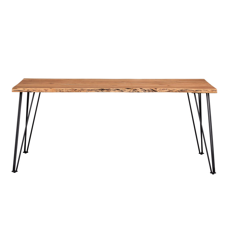 Table de salle à manger rectangulaire en bois, 30,5 po de hauteur, 71 po de largeur, 37 po de profondeur, 6 sièges, pieds en épingle à cheveux en métal à structure ouverte de style contemporain, largeur, pour 6 personnes, minimaliste