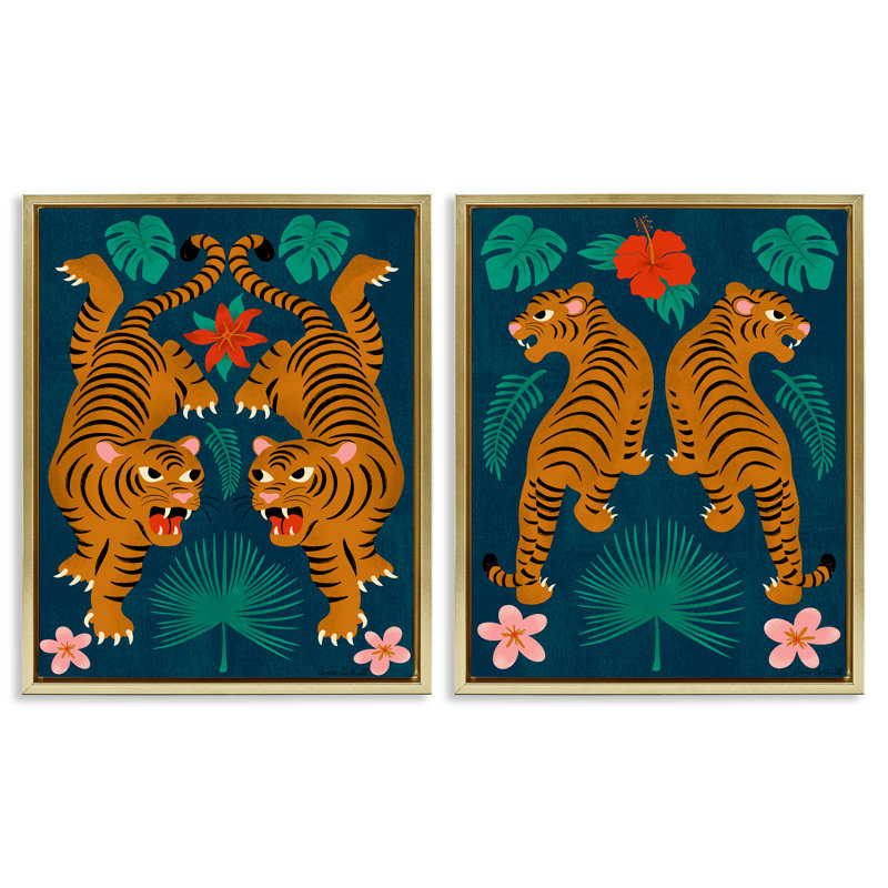 «Twin Jungle Tigers», ensemble de 2 toiles flottantes encadrées par Carrie Cantwell, H 21 po x l 17 po