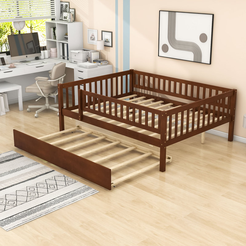 Clyda Daybed with Twin Trundle and Fence Guardrails, Full/Double, Walnut