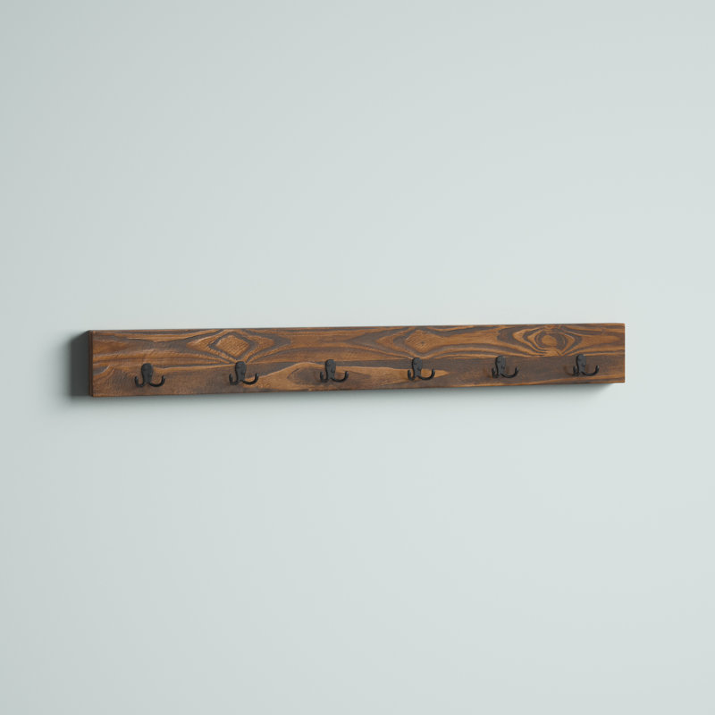 Rundell Solid Pine Wall-Mounted Coat Rack with 6 Double Hooks