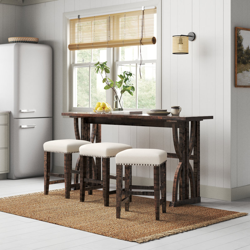 Ensemble de salle à manger en bois d'acacia à hauteur de comptoir pour 3 personnes Avalynn, Chêne