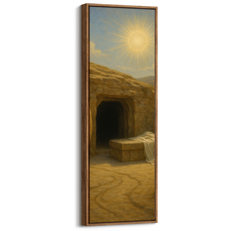 «Sunrise Light over Stone Cave Entrance», reproduction d'art sur toile encadrée, H 60 po x l 20 po, Naturel