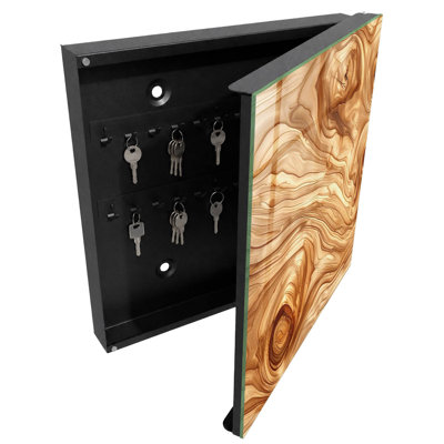 Key box for wall, Opens to the left, 30x30x5, White, Abstract wood waves in warm tones, 