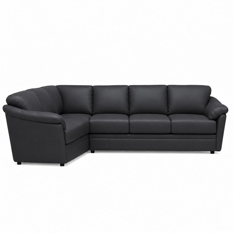 Canapé modulaire en cuir fleur Ramdev, Orienté à droite, Cuir véritable noir