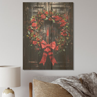 Couronne festive de Noël - couronne sur bois