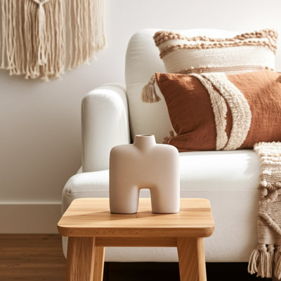 Milas Decorative Vase, Stoneware Ceramic, Sculptural Modern Boho Abstract Design with Artistic Silhouette and Contemporary Form for Unique Accent Styling and Visual Texture in Interior Decor Display