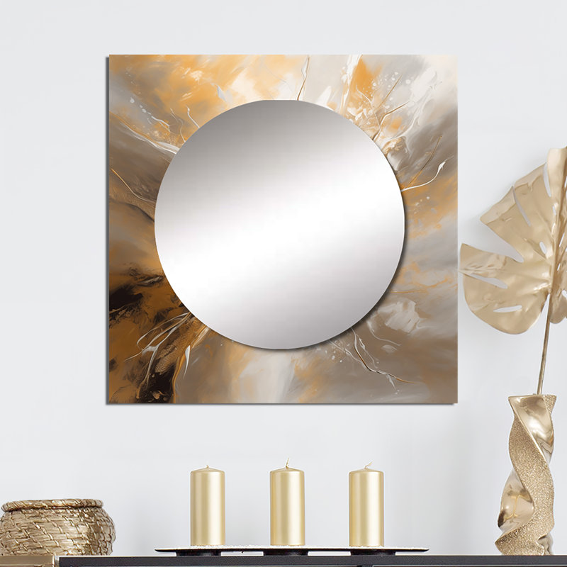 Décoration murale Keithsburg - Miroir carré abstrait doré et argenté Essence II, 23 po x 23 po