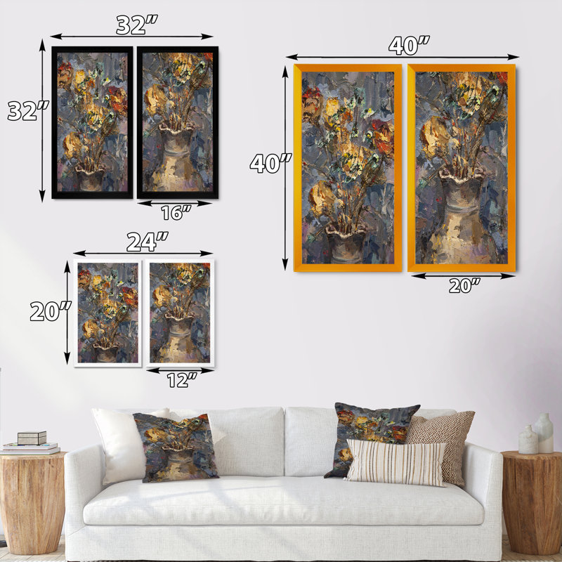 Ensemble de 2 impressions sur toile - Nature morte rétro, 20" H x 24" W x 1" D, Cadre photo noir