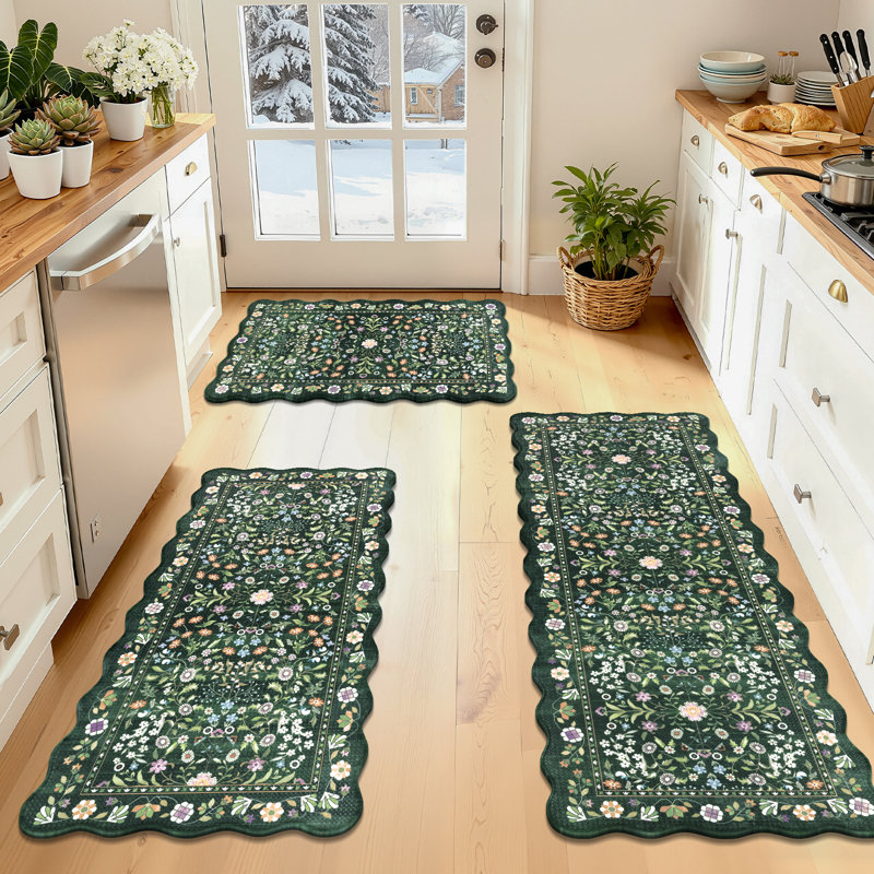 Anti-Fatigue Non-slip Kitchen Mat (Set of 3), Green