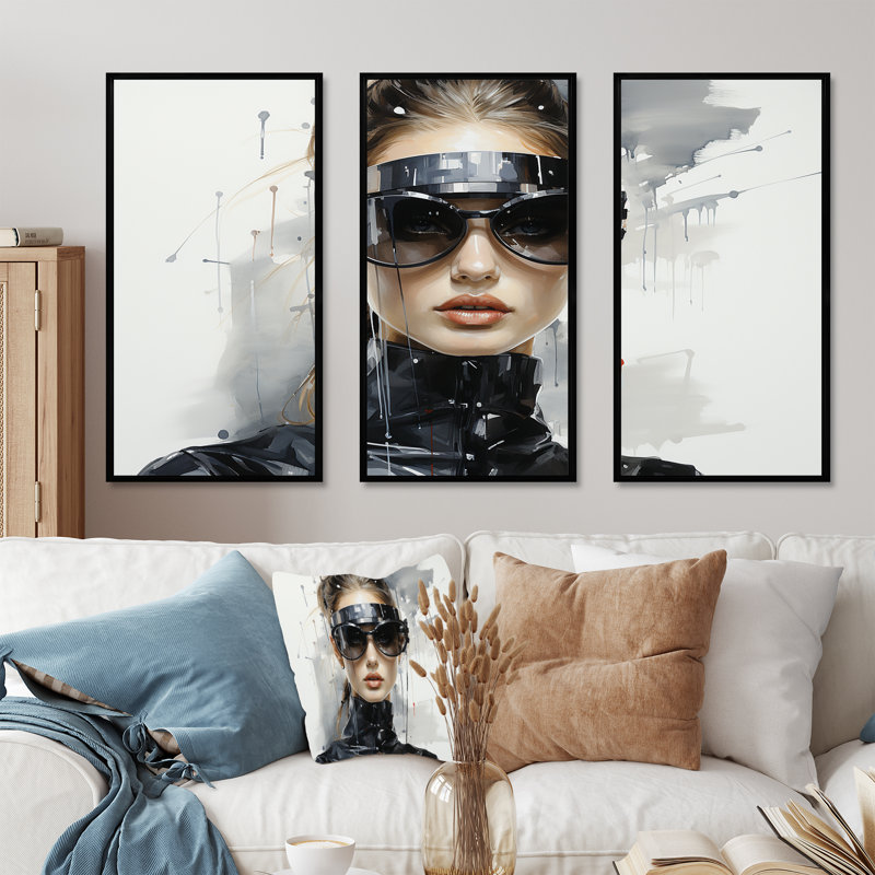 Art mural noir et gris mode futuriste II - Dior, H 28 po x l 36 po, Cadre flottant noir