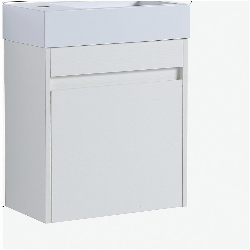 Meuble-lavabo mural 18 po avec lavabo en résine blanche et porte d'armoire à fermeture en douceur 18 po, Grain droit blanc