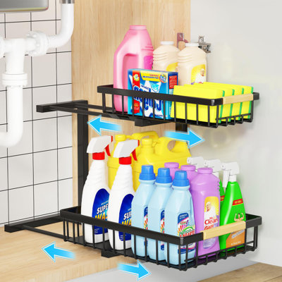 Miyawell 2-Tier Sliding Under Sink Organizer - Space-Saving, Multi-Purpose Storage Solution