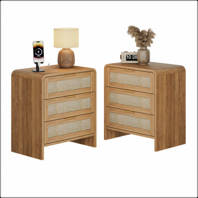 Table de chevet en rotin avec 3 tiroirs, 22,8 /