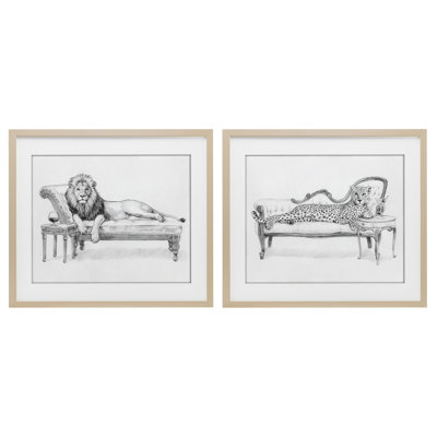 «Lounging Beasts Wildlife», ensemble de 2 reproductions encadrées sous verre, design par Victoria Barnes