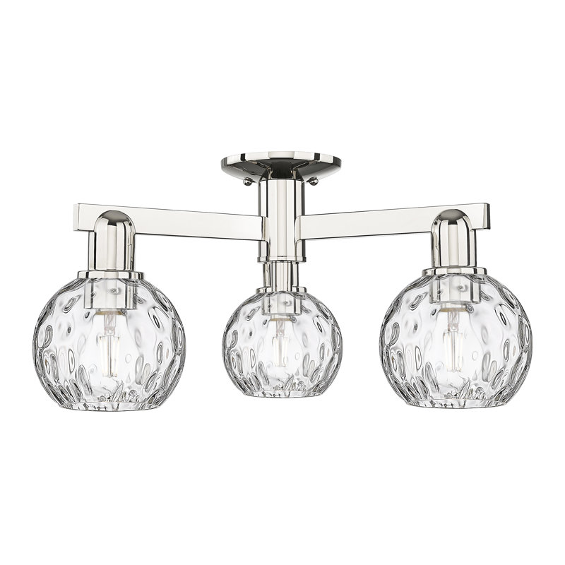 Arcadia - Champlon - Plafonnier semi-encastré 24 po à 3 lumières - Finition nickel poli - Abat-jour en verre transparent