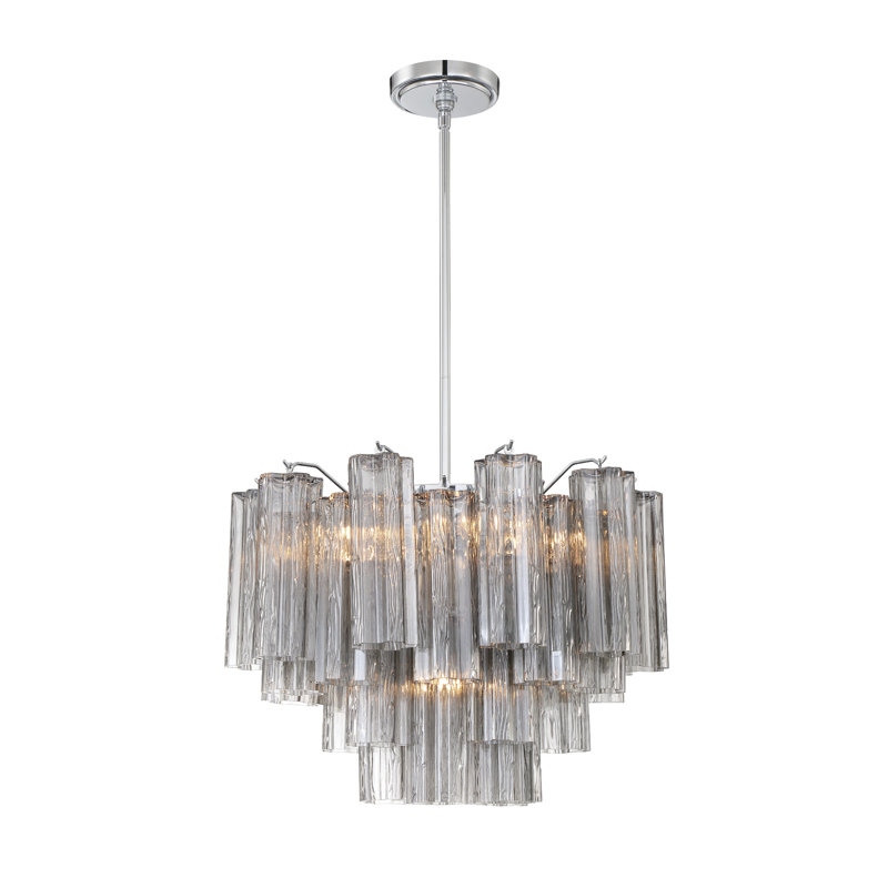 Lustre à niveaux Arras, Chrome poli, Noir, noir, noir, noir, H 14 po x l 19,75 po x P 19,75 po