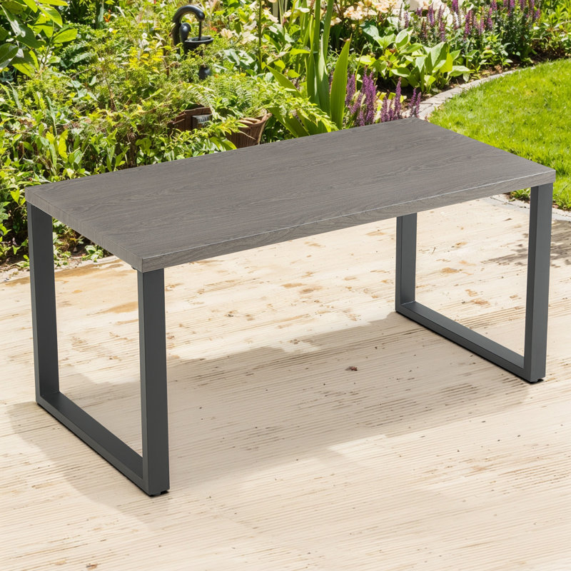 Nazime 52" Wide Rust-Resistant Powder-Coated Steel Outdoor Coffee Table with Wood-Grain Tabletop & Adjustable Leveling Legs