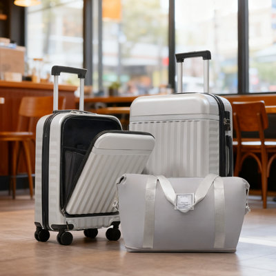 Ensemble de 3 valises à ouverture frontale, valise de transport rigide avec port USB, bagage extensible avec poignée à roulettes, verrou TSA