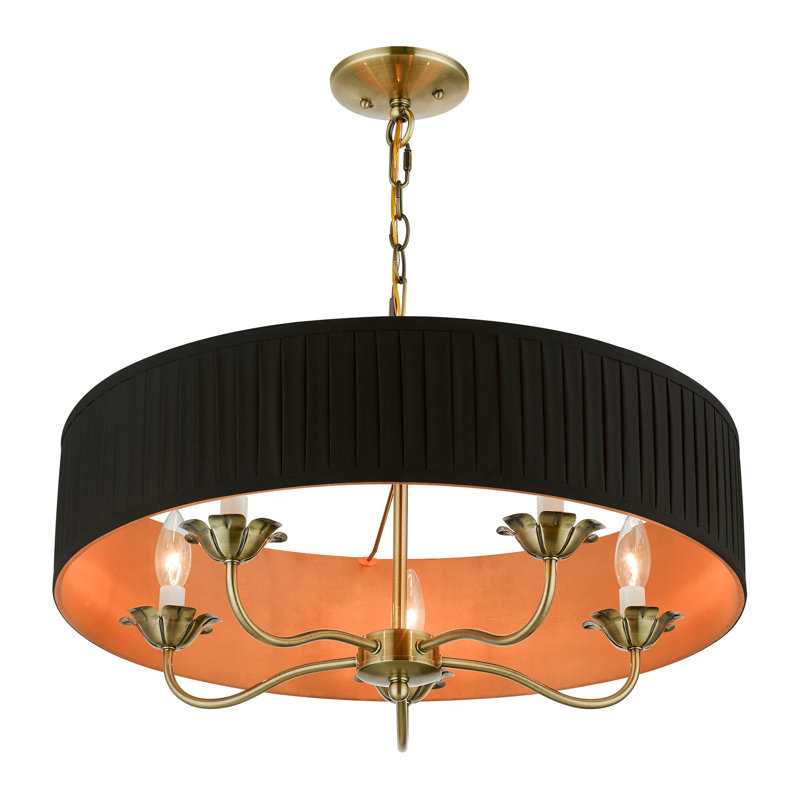 Lustre suspendu 5 lumières en laiton antique, Laiton antique