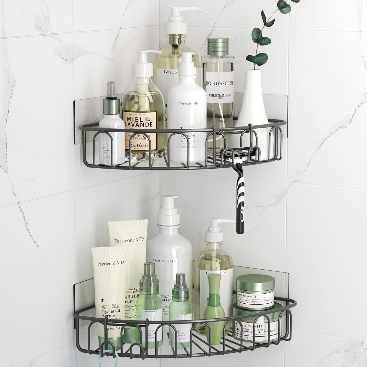 Rebrilliant Corner Shower Caddy With 2 Hooks Wall Mounted Metal ...
