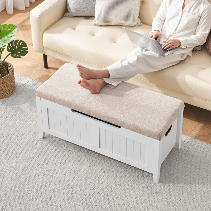 Linen Blend Upholstered Storage Bench