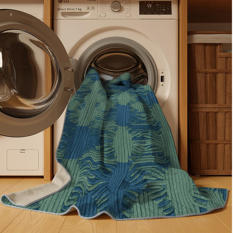 Tapis gris en treillis lavable à la machine, Rond 7 pi