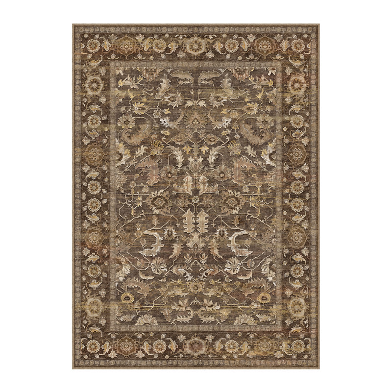 Aurea Vintage Distressed Oriental Washable Area Rug With Non-Slip Backing, Rectangle 6' x 9', Brown