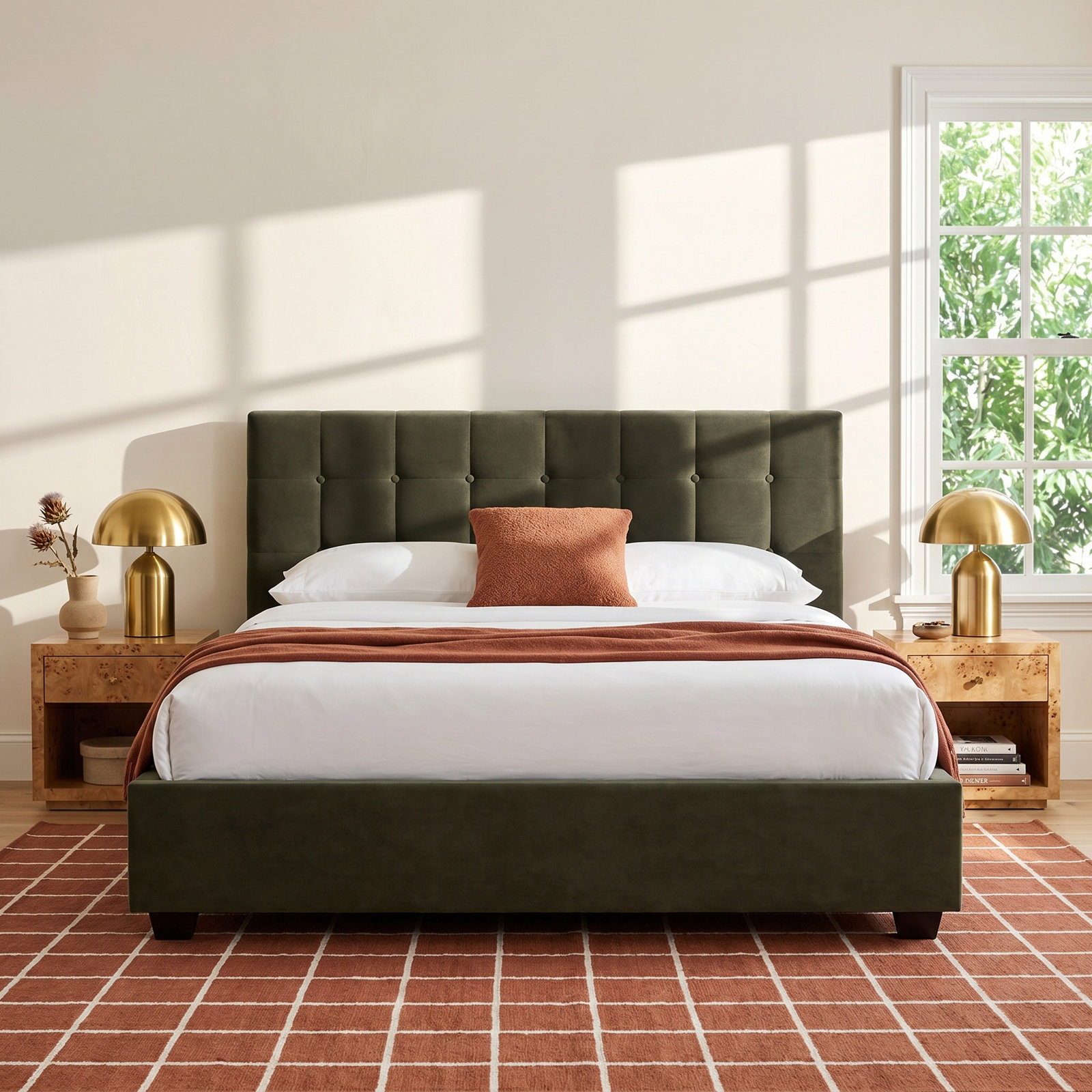 Avery Upholstered Panel Bed, Espresso/Dark Gray