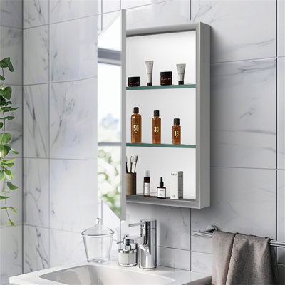 Armoire à pharmacie 15 po x 26 po avec miroir réglable et fixation murale en aluminium pour salle de bain